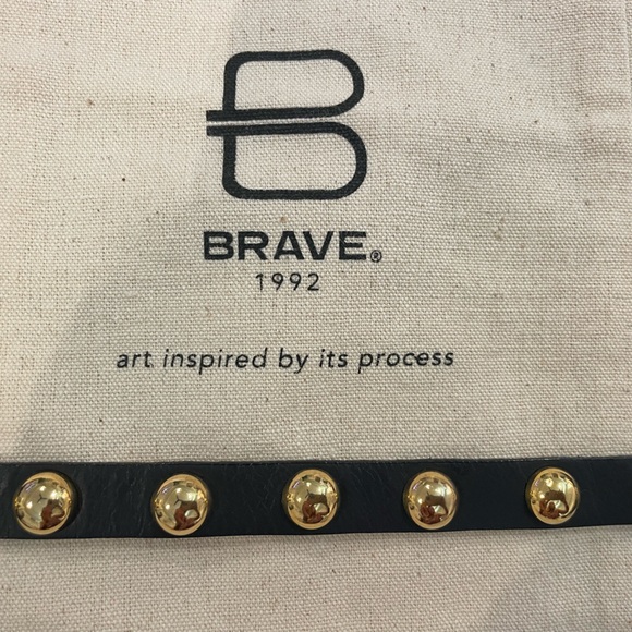 Brave Black 1/2” Leather Belt with Gold Accents and Gold Buckle, Size 28 - Picture 3 of 6